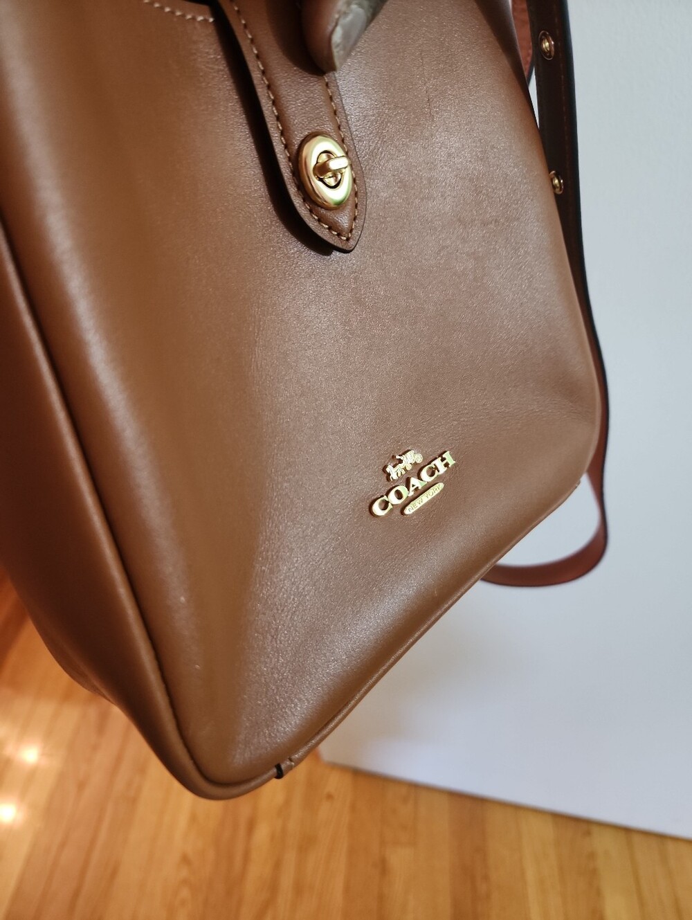 Coach Hadley Mini Tan Leather Crossbody with Gold Hardware - Picture 9 of 14